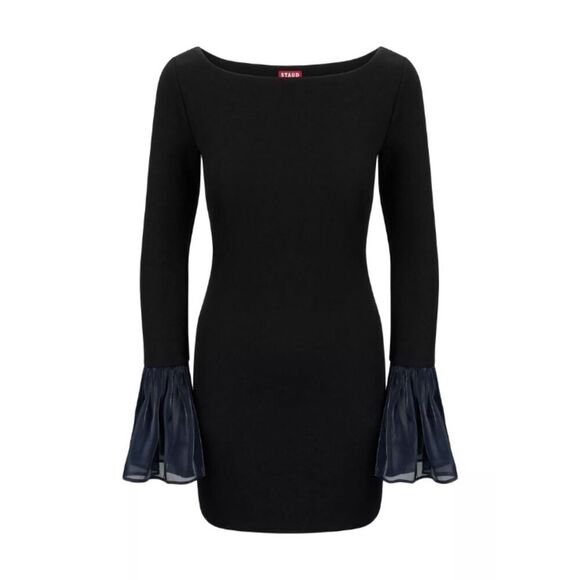 Staud Women's Black Swinton Long-Sleeve Mini Dress Size Medium NWOT D041 - Picture 1 of 10
